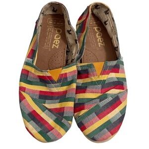 Paez Rainbow Reggae Canvas Slip-On Flats Colorful Stripe Shoes‎ Size W10 M9